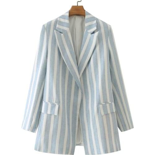 SeeBeautiful Contrast Color Striped Large Size Blazers Coat Notched Collar Long Sleeve Pocket Women Autumn 2021 New Fashion G352