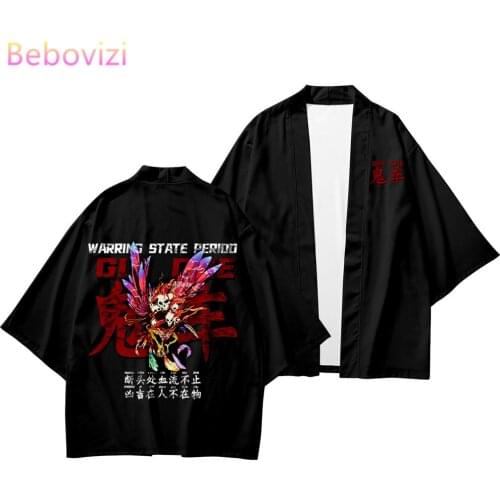 Plus Size 6XL Beach Harajuku Japanese Sets Fashion Kimono Kimetsu No Yaiba Men Women Cardigan Haori Obi Asian Clothes Pant Suit