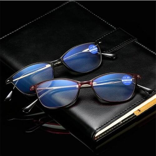 +1.0 +1.5 To +4.0 TR90 Blue Light Blocking Hyperopia Glasses Magnifier Stainless Steel Leg Square Reading Glasses Women Men
