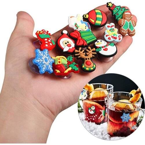 12Pcs/Lot Christmas Wine Cup Sticker Glass Cup Snowflakes Santa Xmas Party Decorations Wine Marker Cup Wine Glass Accessories