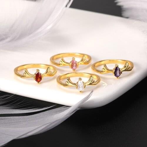 2021 Trend Colourful Crystal Elk Antlers Rings Deer Horn Zircon Lovers Couples Finger Rings For Women Men Wedding Jewelry Gifts