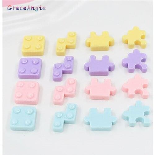 30pcs/lotEmbellishments Decor Flatback Resin Jigsaw puzzle Cabochon Kawaii Flat back Kawaii Mix Bows Accessories DIY Creative