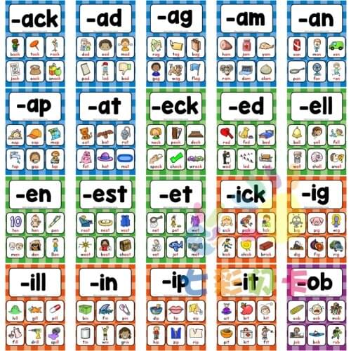 50Pcs/set English Phonics Root Pronunciation Rules Kids Learn Word Family Card for Children learning English Educational book