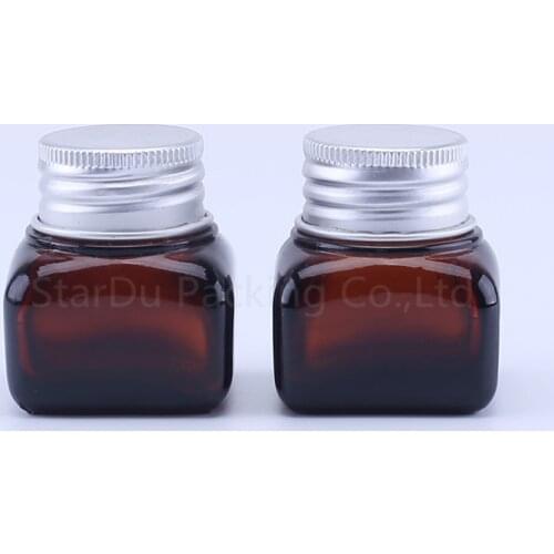 6pcs 15g amber Glass Cream Jars Cosmetic Packaging with black lid plastic caps & inner liners round empty small glass jars