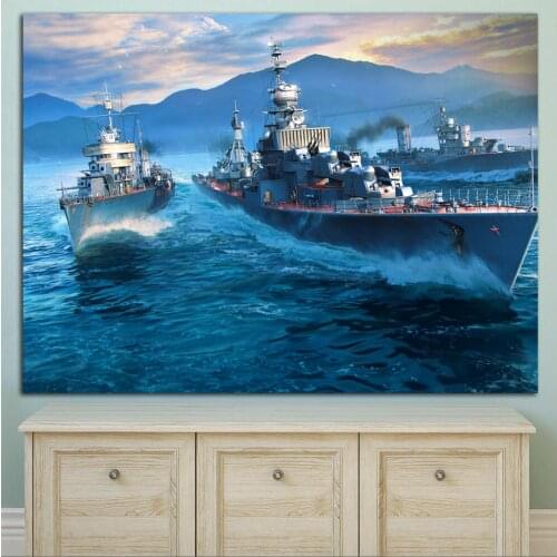 Large size Printing World Of Warship Ships Destroyers Art Home Decor Living Room Modern Canvas Print Paintings no frames WLONG
