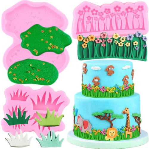 Flower Grass Lawn Lace Silicone Molds DIY Cake Border Cupcake Fondant Mold Cake Decorating Tools Candy Chocolate Gumpaste Moulds