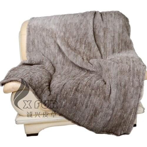 CX-D-80B Natural Grey Fashion Knit Mink Fur Throw Blanket ~ DROP SHIPPING