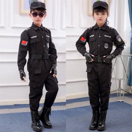 Children Traffic Special Police Halloween Carnival Party Performance Policemen Uniform Kids Army 110-160CM Boys Cosplay Costumes