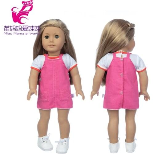 18 Inch Girl Doll Clothes Denim Suspender Skirt 43cm Baby Dolls Clothes Jeans Dress Toys Wears
