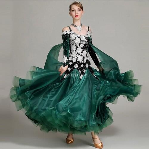 Smooth Viennese Waltz Ballroom Dance Competition Dresses Green Red Dresses For Dancing Ballroom For Girls S7021