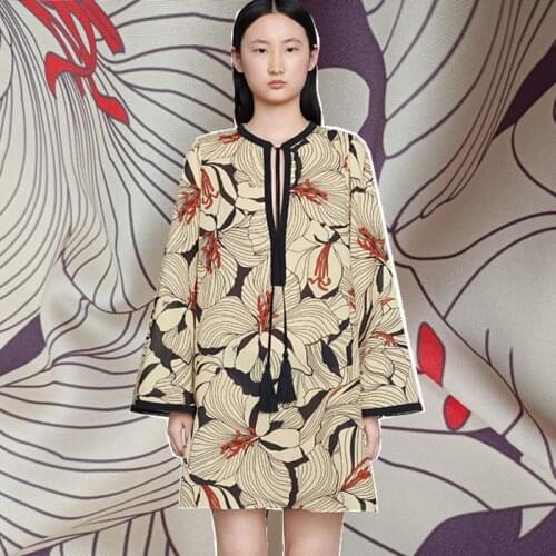 Italian G brand latest twill large flower high fashion printed fabric for sewing handmade diy materials for dress shirt scarf