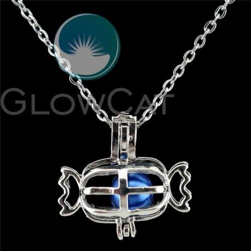 K814 Copper Sweet Candy Beads Cage Perfume Essential Oil Diffuser Stone Pearl Cage Locket Necklace Pendants for Girl Friend Gift