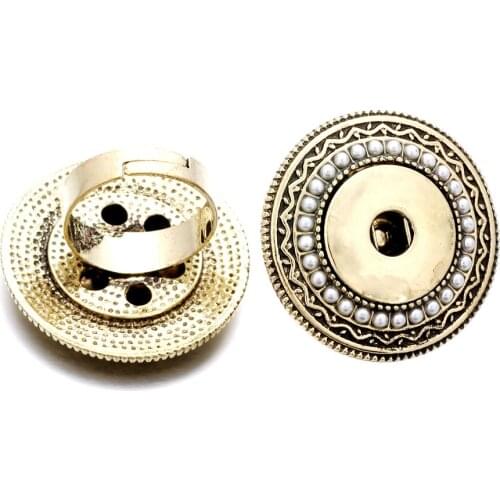 Snap Ring Jewelry DIY 18mm Gold Big Round Snaps Button Ring For Women Men Adustable Jewelry ZH040