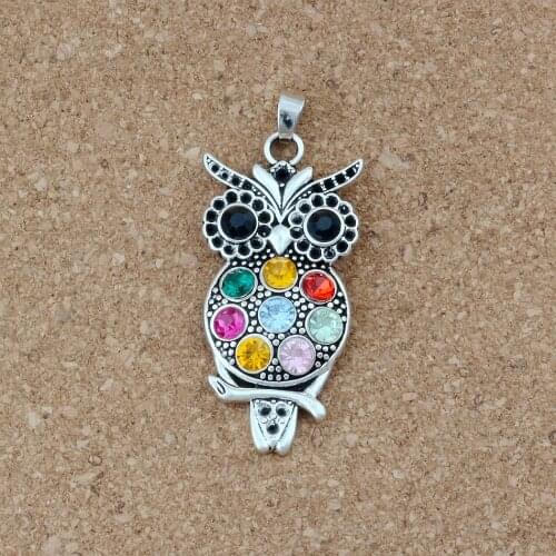 Colorful Crystal Owl Alloy charm Pendants Jewelry DIY Fit Pendant Necklace 23.8x54.5mm 3Pcs/lot A-485