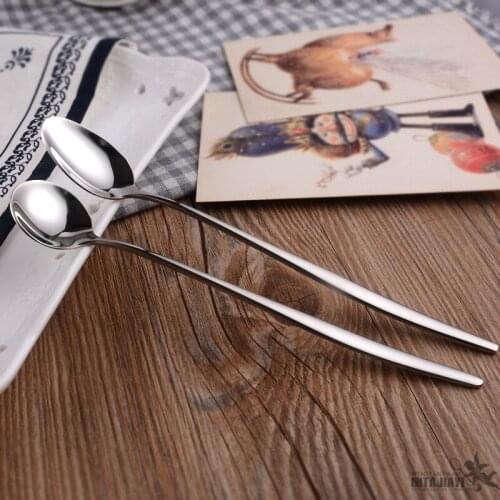 New Stainless Steel Ice Spoon 2 Size Shaped Design Coffee Ice Cream Soup Honey Spoon Long Handle Tea Spoons for Kids Supply