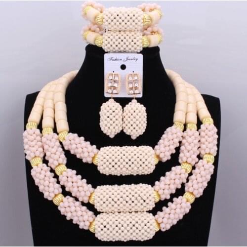 Fashion Jewelry Coral Beads Necklaces Sets Tri-color Beige Necklaces Bridal Jewelry Sets Free Shipping New Arrivals