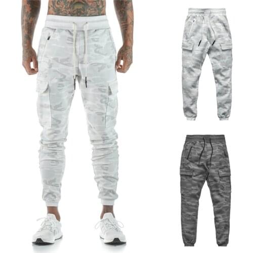 Mens fashion knitting fitness sweatpants outdoor gym running training slacks multi-pocket jogging squats cargo pants