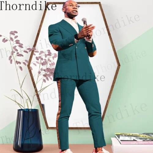 Thorndike Sea Blue Men Suit 2 Pieces Tailored Best Man Groom Wedding Tuxedo Slim Fit Blazer Suit Jacket Pants Set