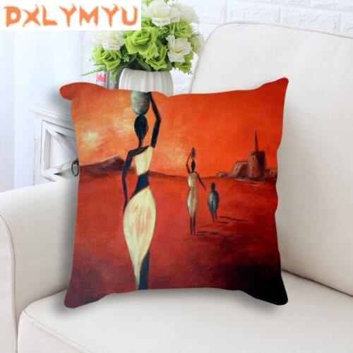 African style character abstract oil painting Cushion Cover Sofa Throw Pillow Case Decorative Linen Cushion for Sofa home decor