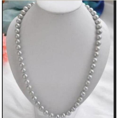 CHARMING 9-10MM SOUTH SEA GRAY PEARL NECKLACE 18inch