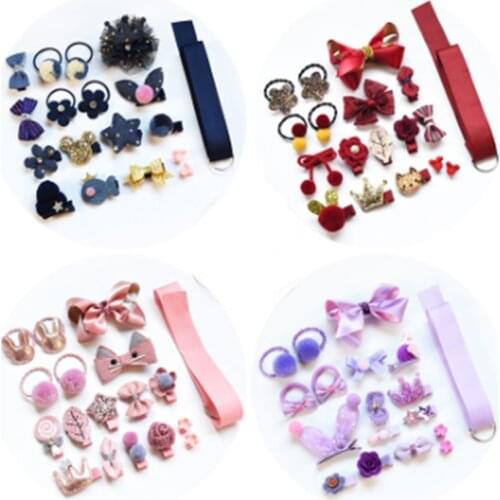 18pcs Baby Girl Headband Lovely Children"s Princess Hairpin Cloth Baby Hair Rope Side Clip Kids Girls Birthday Gift