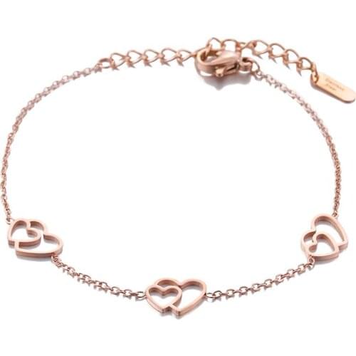 ONYSS Rose Gold Stainless Steel Double Heart Adjustable Bracelets Bracelet for Men and Women