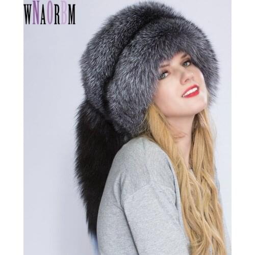 Real Fox fur Princess Hat Mongolia hat Unique process Fox tail Design Luxury Winter Keep Warm Hats For Fashion Women