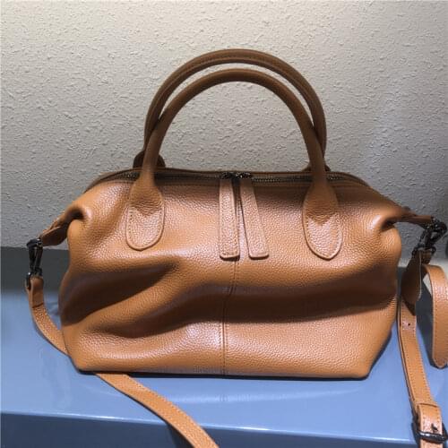 Retro Genuine Leather European and American Style Shoulder Bag for Women Brown Bowling Handbag All Match Female Purse 2021 New