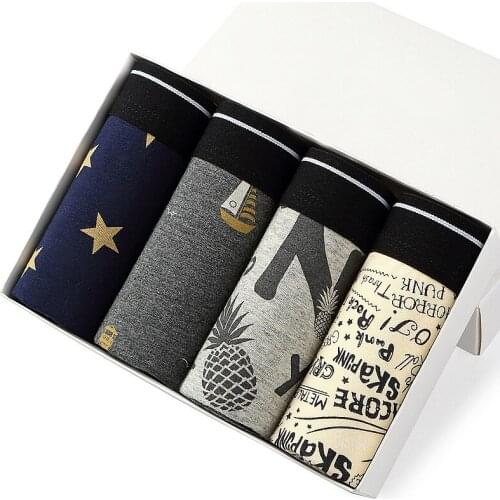 4Pcs/lot Cotton Mens Underpants Soft Boxer Men Breathable Print Underwear Flexible Boxershorts Underpants Vetement Homme