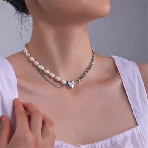 316L Stainless Steel All-match Micro-inlaid Love Necklace For Ladies Heart Elegant Pearl Necklace