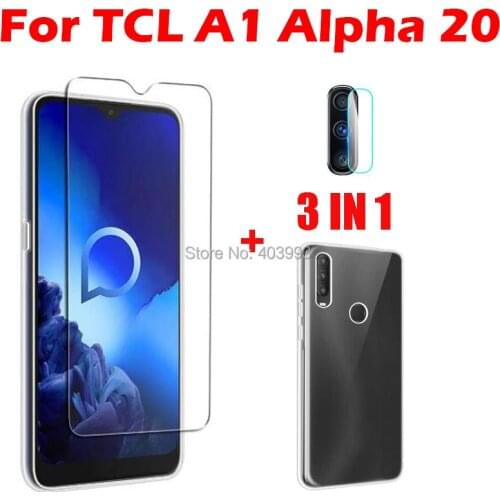 3-in-1 Case Glass For TCL A1 Alpha 20 Screen Protector Glass Full Protection on For TCL A1 Alpha 20 Camera Lens Glass