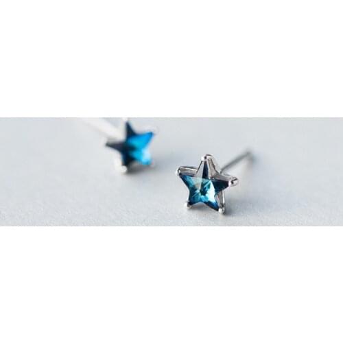 MloveAcc Real 100% 925 Sterling Silver Blue Crystal Star Earrings for Women Fashion Silver Star Brincos