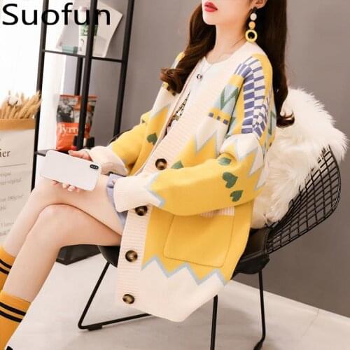 Suofun Casual Spring New 2021 Fashion Very Fairy Sweater Gentle Wind Coat Women Wear Loose Lazy Knitting Cardigan Autumn Sweater