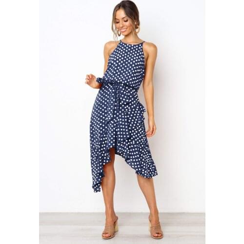 Asymmetrical Polka Dot Tank Dress Summer Tunic A Line Vintage Ruffles Midi Dresses Streetwear Casual Party Vestido Elegant Femme