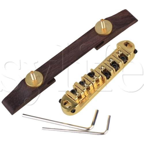 Gold Roller Saddle Bridge Archtop Rosewood Base for Jazz Guitar 73mm