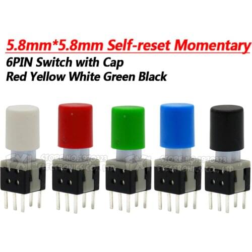 10Sets = 20PCS 5.8*5.8mm with cap Self reset Momentary Push Tactile Power Micro Switch Kit 6 Pin Button Switches 5.8x5.8mm