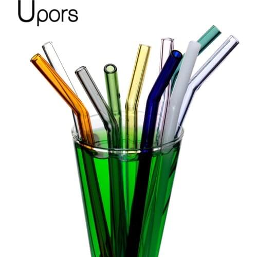 UPORS 10Pcs Glass Straw 200*8mm Eco Friendly Drinking Straws with Cleaning Brush Glass Reusable Drinking Straws for Tumbler