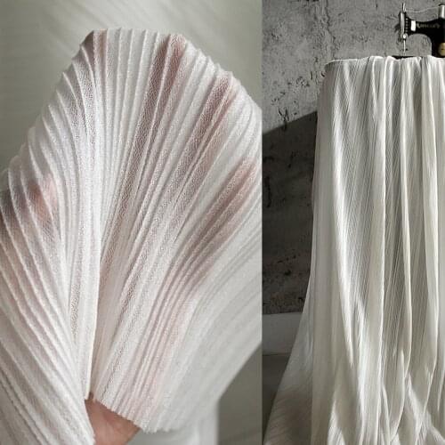 150cm wide White Ruffle Fabric Drape Polyester Crepe Fabric Striped Stretch Texture Mesh Lace Fabric 1 yard