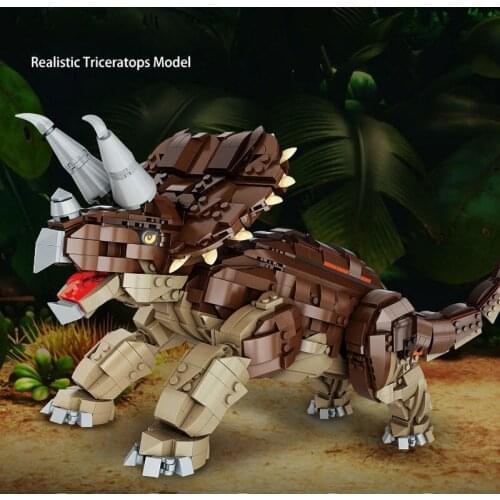 1976PCS Large Dinosaur Building Block Model Triceratops Emulation Sound Effects DIY Bricks Collection Toys For Kid Birthday Gift