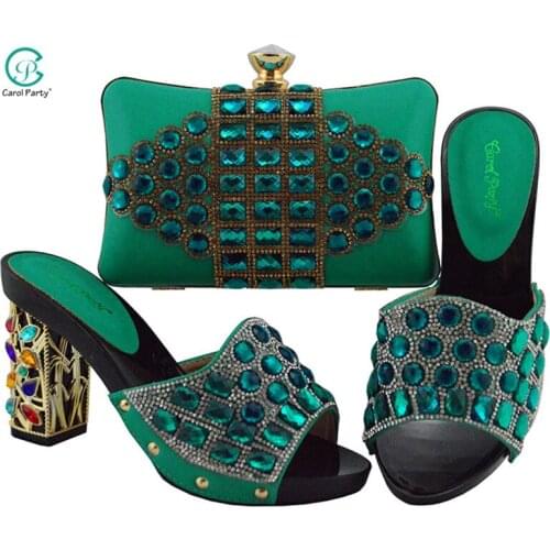2020 New Arrival Dark Green color Italian design Ladies Shoe with Matching Bags High Quality African Shoe and Bag Set for Party
