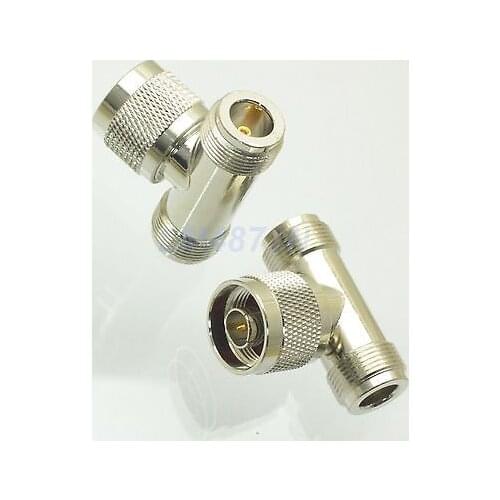 5pcs Adapter N male plug to 2x N female jack T triple RF Splitter connector 1M2F