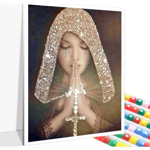 5D Full Diamond Round DIY Diamond Painting Beauty Prayer Mosaic Embroidery Home Decoration Religious Gifts for Women 2021 New