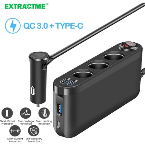 Car Cigarette Lighter Car Charger Dual USB 4.8A 3.0 Cigarette Lighter Adapter 120W 3 Socket Car Power DC Socket Distributor