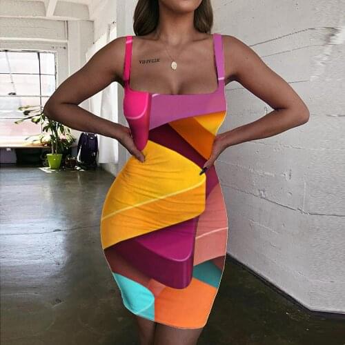 Giyu Brand Colorful Dresses Women Geometry 3d Print Pattern Bodycon Dress Creativity Vestido Sexy Womens Clothing Plus Size