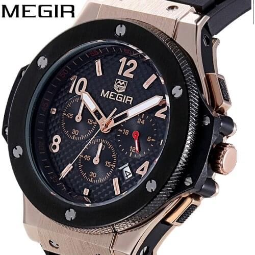 MEGIR Original Chronograph Sport Men Creative Big Dial Army Military Quartz Watches Clock Male WristWatch Hour Relogio Masculino