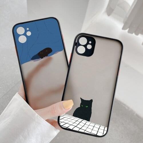 Cute Cartoon Black Cats Animal Pattern Phone Case For iphone 6s 7 8 Plus SE 2020 11 12 Pro Max X XS MAX XR Hard Shockproof Cover