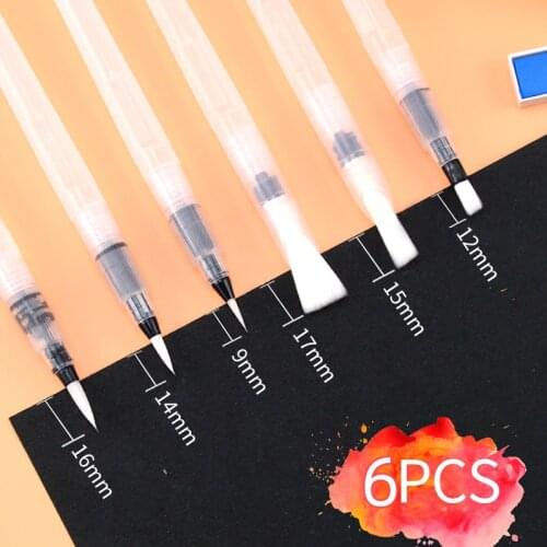 6Pcs Students Portable Pointed/Flat Tip Water Color Paint Brush Soft Watercolor Painting Brush Pen For Beginner Art Supplies