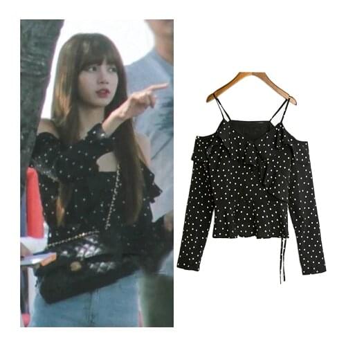 Kpop Korean Celebrity streetwear Sling chiffon shirt off-shoulder short-sleeved shirt women summer korean kawaii female clothes