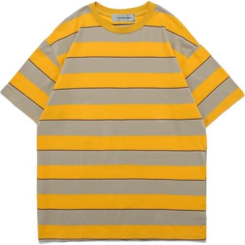 Summer Popular Logo Striped Short Sleeve T shirt Men And Women Loose INS Hong Kong Style Casual Round Collar Half Sleeve