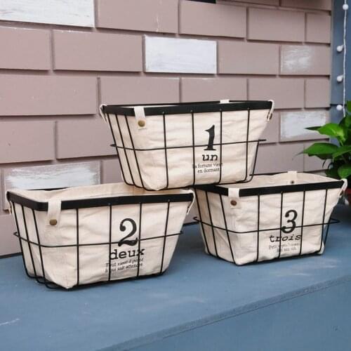 Metal Storage Basket with Removable Canvas Bag Simple Iron Wire Rectangle Organizer Basket for Fruit Snack Book Toy